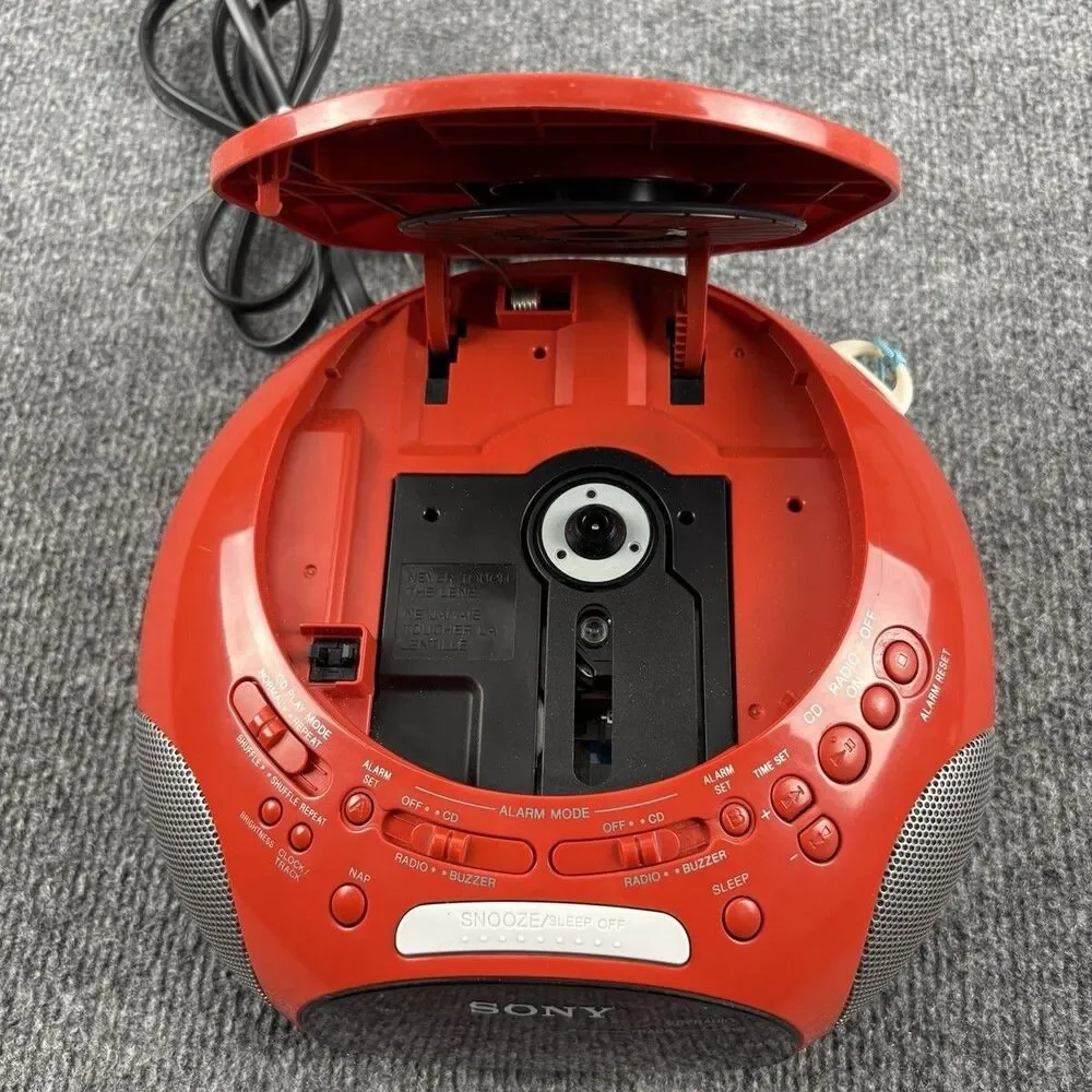 Sony Dream Machine Psyc ICF-CD831 CD Alarm Clock Radio Red Tested Clean Working